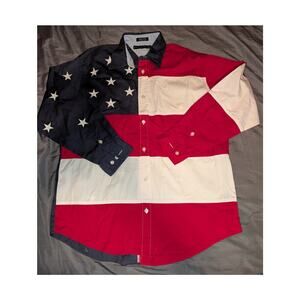 Tommy Hilfiger American Flag Embroidered Stars Button Down Shirt Medium